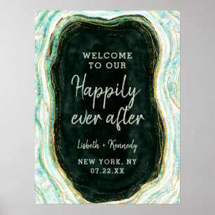 Poster Panneau de réception Teal Green Agate Happily Ever