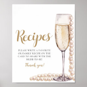 Poster Panneau de recettes de champagne Pearles d'or et P