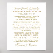 Poster Panneau de remerciement de mariage or élégant (Devant)