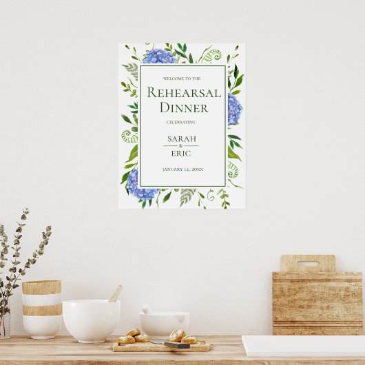 Poster Panneau de répétition Floral Blue Hydrangeas (Cuisine)