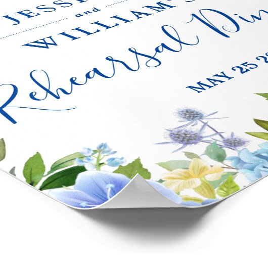 Poster Panneau de répétition Florale Hydrangea Bleu (Coin)