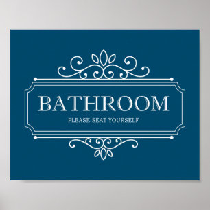 Poster Panneau de salle de bain bleu foncé, veuillez vous