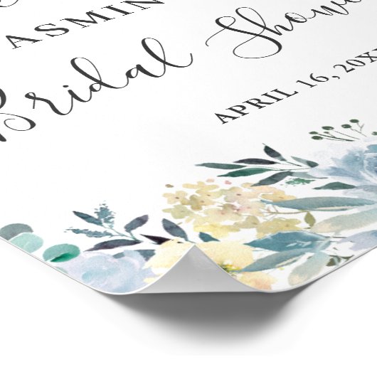 Poster Panneau de Salle de Fête de Mariage Floral Bleu Va (Coin)