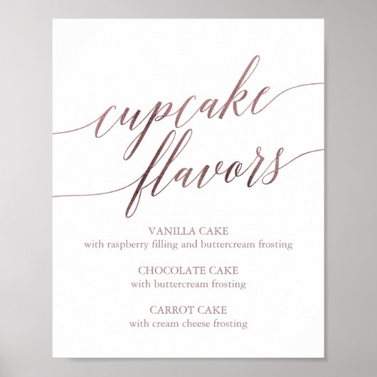 Poster Panneau de saveurs de cupcake en calligraphie or r (Devant)