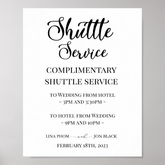 Poster Panneau de service de navette de mariage élégant m (Devant)