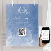 Poster Panneau de siège Dusty Blue Mariage Monogramme QR