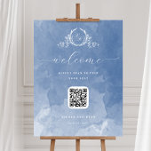Poster Panneau de siège Dusty Blue Mariage Monogramme QR