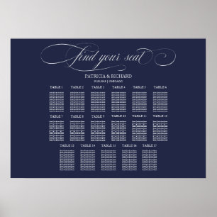 Poster Panneau de siège mariage 17 Tableaux Bleu marine