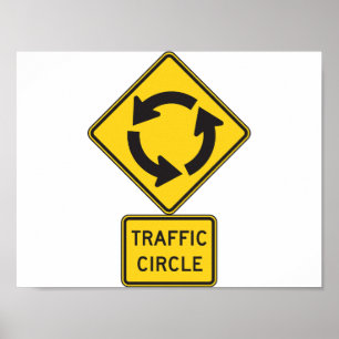 Poster Panneau de signalisation de rond-point jaune diama