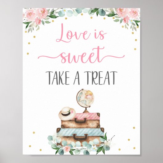 Poster Panneau de signalisation de voyage floral or rose (Devant)