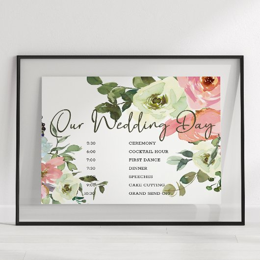 Poster Panneau de signalisation Mariage floral rose rose