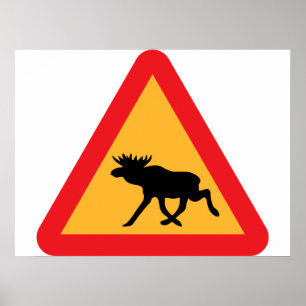 Poster Panneau de signalisation suédois d'avertissement d