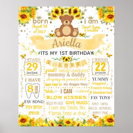 Poster Panneau de signalisation Teddy Bear Sun Flower Ann (Devant)