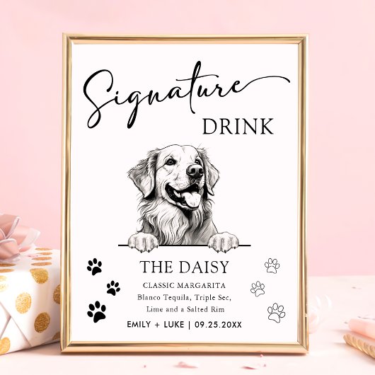 Poster Panneau de signature Mariage de chien Golden Retri