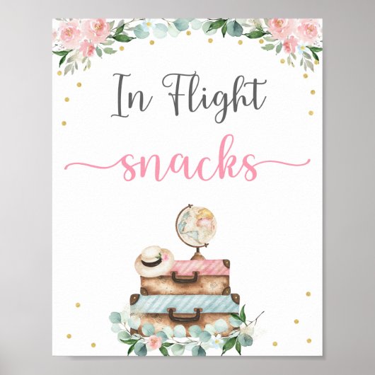 Poster Panneau de snack de voyage de mariage floral or ro (Devant)