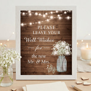 Poster Panneau de Souhaits Lumineux avec Baby's Breath Ru