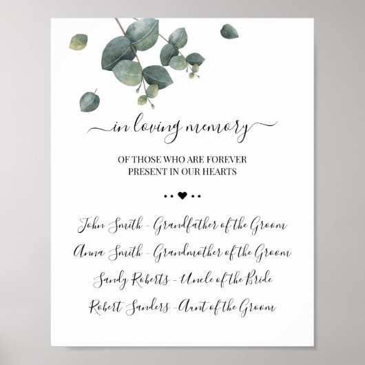 Poster Panneau de souvenir à la mémoire d'eucalyptus (Devant)