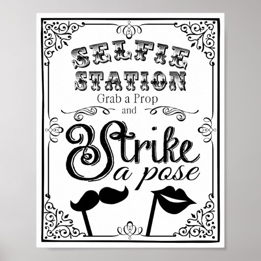 Poster Panneau de stand de selfie de mariage noir et blan (Devant)