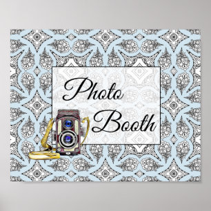 Poster Panneau de stand photo de mariage noir et bleu