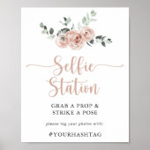 Poster Panneau de station de selfie à fleurs de rose rose (Devant)