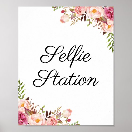 Poster Panneau de Station de Selfie de Mariage à Fleurs R (Devant)