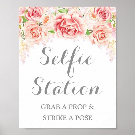 Poster Panneau de Station de Selfie de Mariage Fleurs de (Devant)