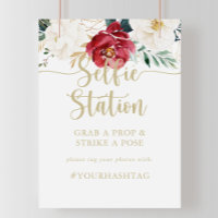 Panneau de station de selfie floral or classique