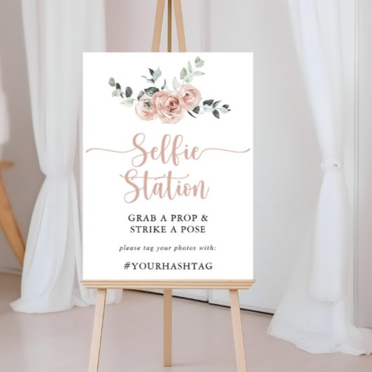 Poster Panneau de station de selfie floral rose poussiére