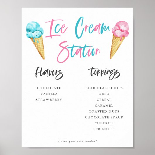Poster Panneau de station de sundae de glace pour la révé (Devant)