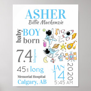 Poster Panneau de statistiques de naissance pour bébé dan
