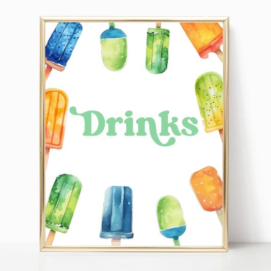 Poster Panneau de table Blue Green Orange Popsicle Party 