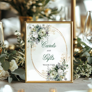 Poster Panneau de table Cartes et Cadeaux Aquarelle Or Ve