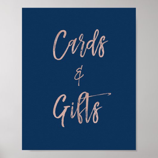 Poster Panneau de table Cartes et Cadeaux Navy & Or Rose (Devant)