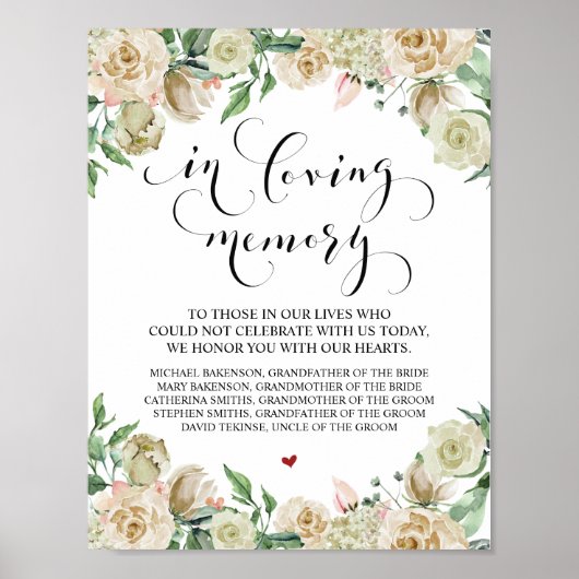 Poster Panneau de table commémoratif de mariage en souven (Devant)