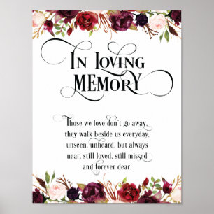 Poster Panneau de table commémoratif de mariage en souven
