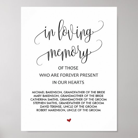 Poster Panneau de table commémoratif de mariage en souven (Devant)