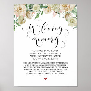 Poster Panneau de table commémoratif de mariage en souven