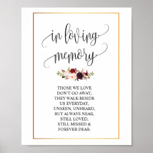 Poster Panneau de table commémoratif de mariage en souven