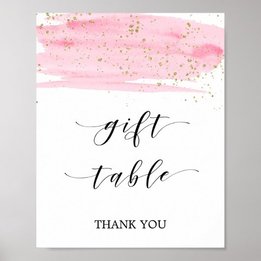 Poster Panneau de table de cadeaux à l'aquarelle rose et (Devant)