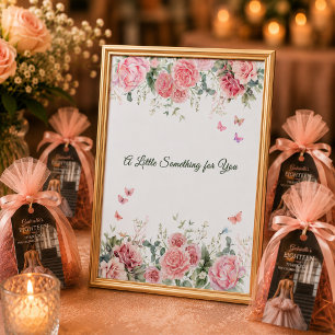 Poster Panneau de table de faveur de papillon floral blan