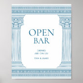 Poster Panneau de table de fête de bar ouvert en bleu (Devant)