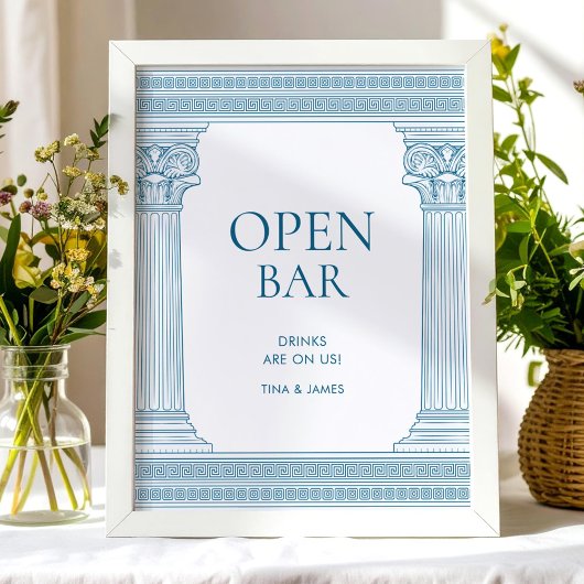 Poster Panneau de table de fête de bar ouvert en bleu