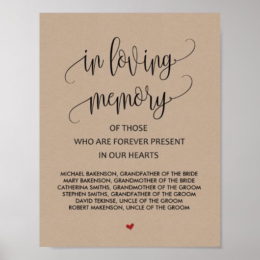Poster Panneau de table de mariage à la mémoire v2 (Devant)