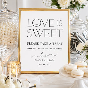 Poster Panneau de table de mariage Love is Sweet en noir