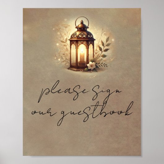 Poster Panneau de table de mariage rustique lanterne bron (Devant)