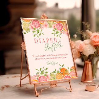 Poster Panneau de table de tombola de couches Fleurs et f