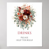 Poster Panneau de table élégant Boho Deep Red Eucalyptus (Devant)