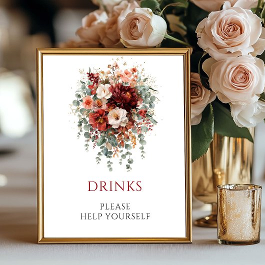 Poster Panneau de table élégant Boho Deep Red Eucalyptus