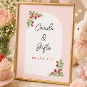 Poster Panneau de table Fête de bébé à l'aquarelle fraise