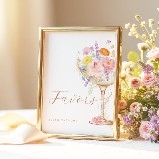 Poster Panneau de table Fleurs colorées & Prosecco